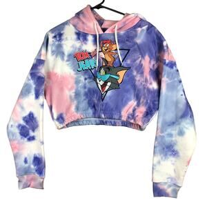 Authentic Tom & Jerry Womens Sweatshirt Tie Dye Cropped Hooded Streetwear Y2K XL